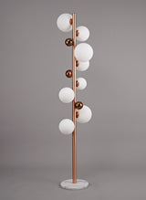 Suggett Floor Lamp, 8 x G9, Antique Copper/Opal & Copper Glass With White Marble Base