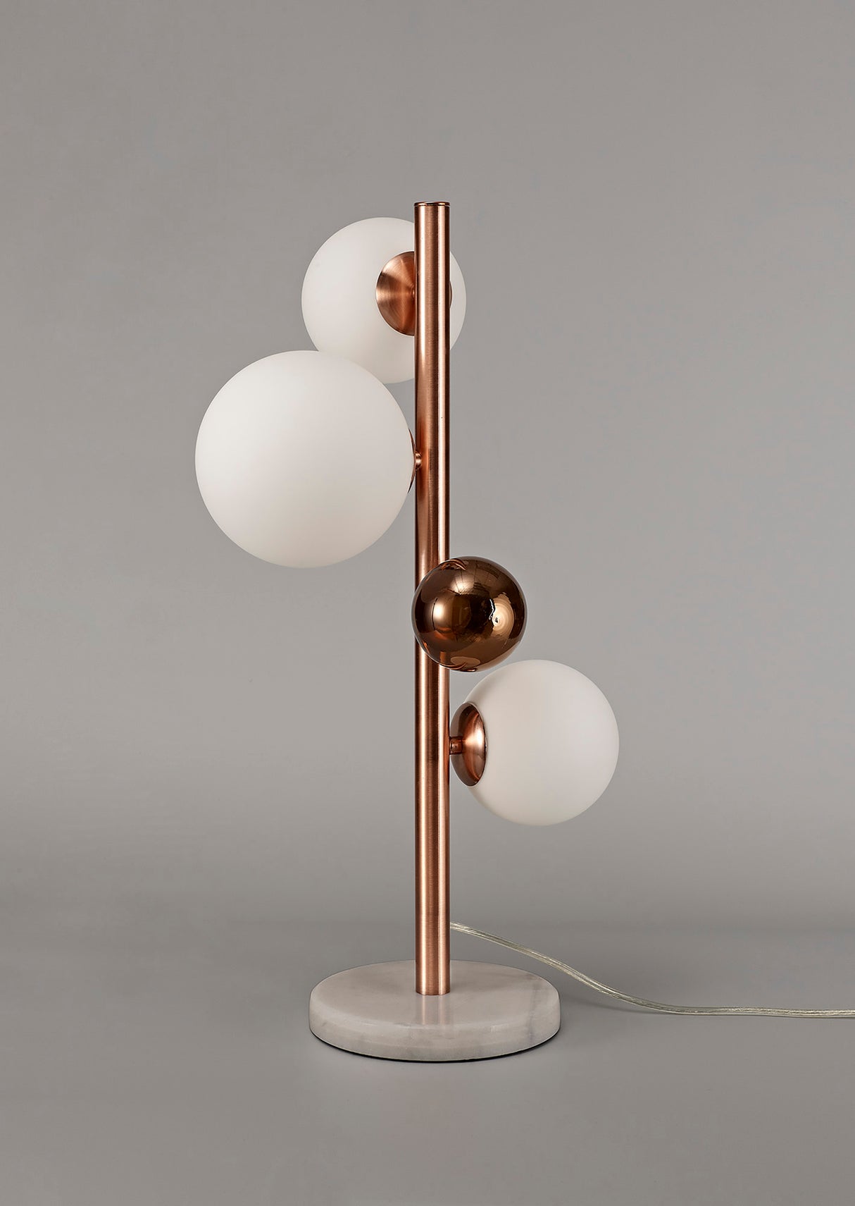 Suggett Table Lamp, 3 x G9, Antique Copper/Opal & Copper Glass With White Marble Base