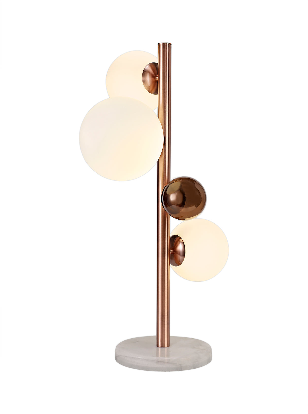 Suggett Table Lamp, 3 x G9, Antique Copper/Opal & Copper Glass With White Marble Base