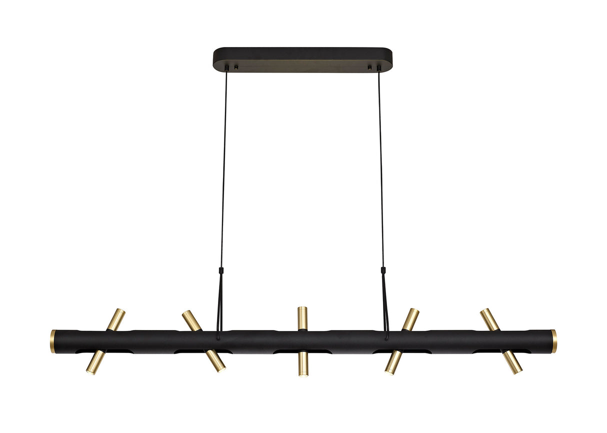 Almond Linear Pendant , 10 x 2W LED, 3000K, 2800lm, Sand Black, Gold, 3yrs Warranty