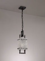 Ursem Small Square Pendant, 1 Light E27, Matt Black/Crystal Sand Glass