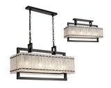 Ursem Medium Linear Pendant, 8 Light E27, Matt Black/Crystal Sand Glass Item Weight: 15.5kg