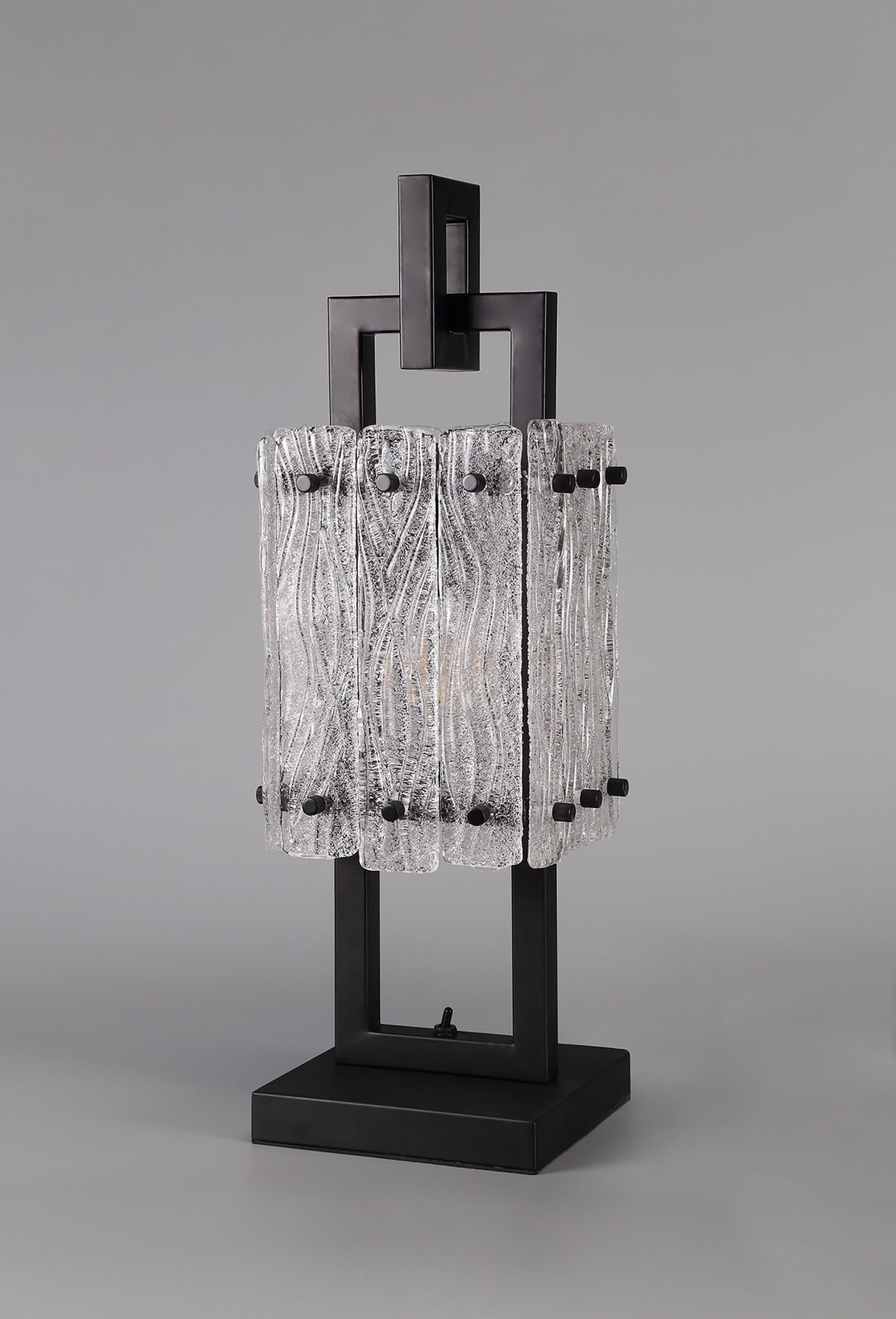 Ursem Table Lamp, 1 Light E27, Matt Black/Crystal Sand Glass