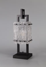 Ursem Table Lamp, 1 Light E27, Matt Black/Crystal Sand Glass