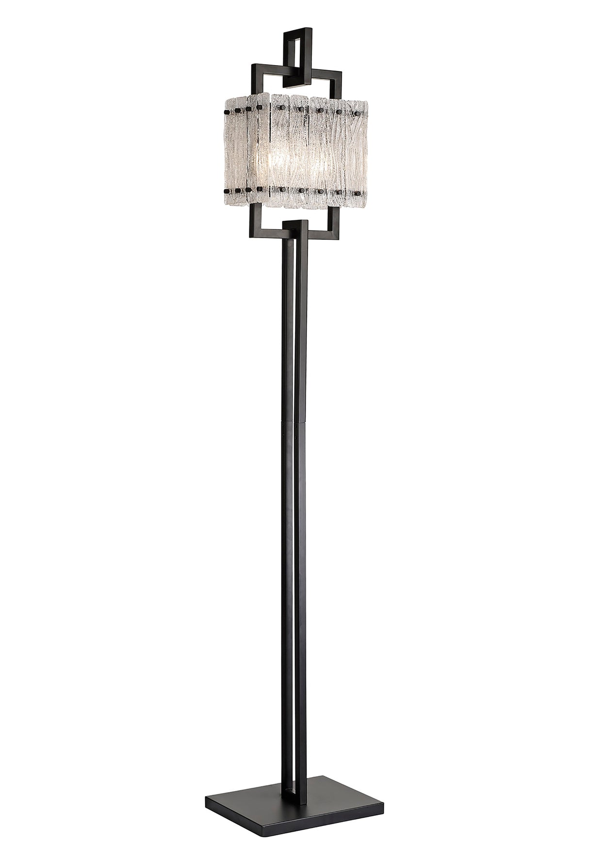 Ursem Floor Lamp, 2 Light E27, Matt Black/Crystal Sand Glass