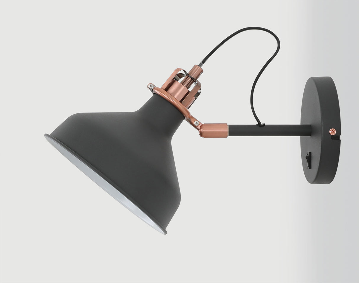 Brown Adjustable Wall Lamp Switched, 1 x E27, Graphite/Copper/White