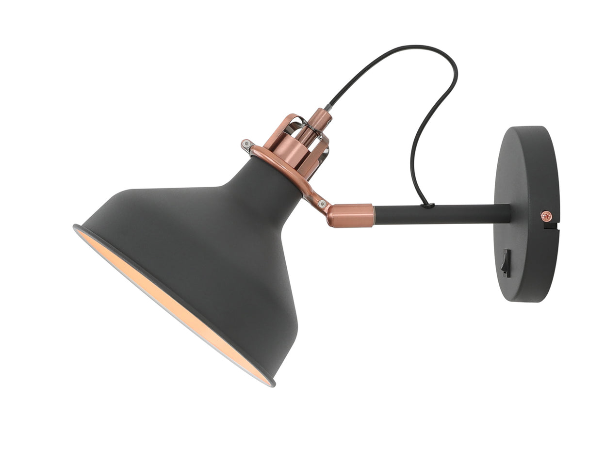 Brown Adjustable Wall Lamp Switched, 1 x E27, Graphite/Copper/White