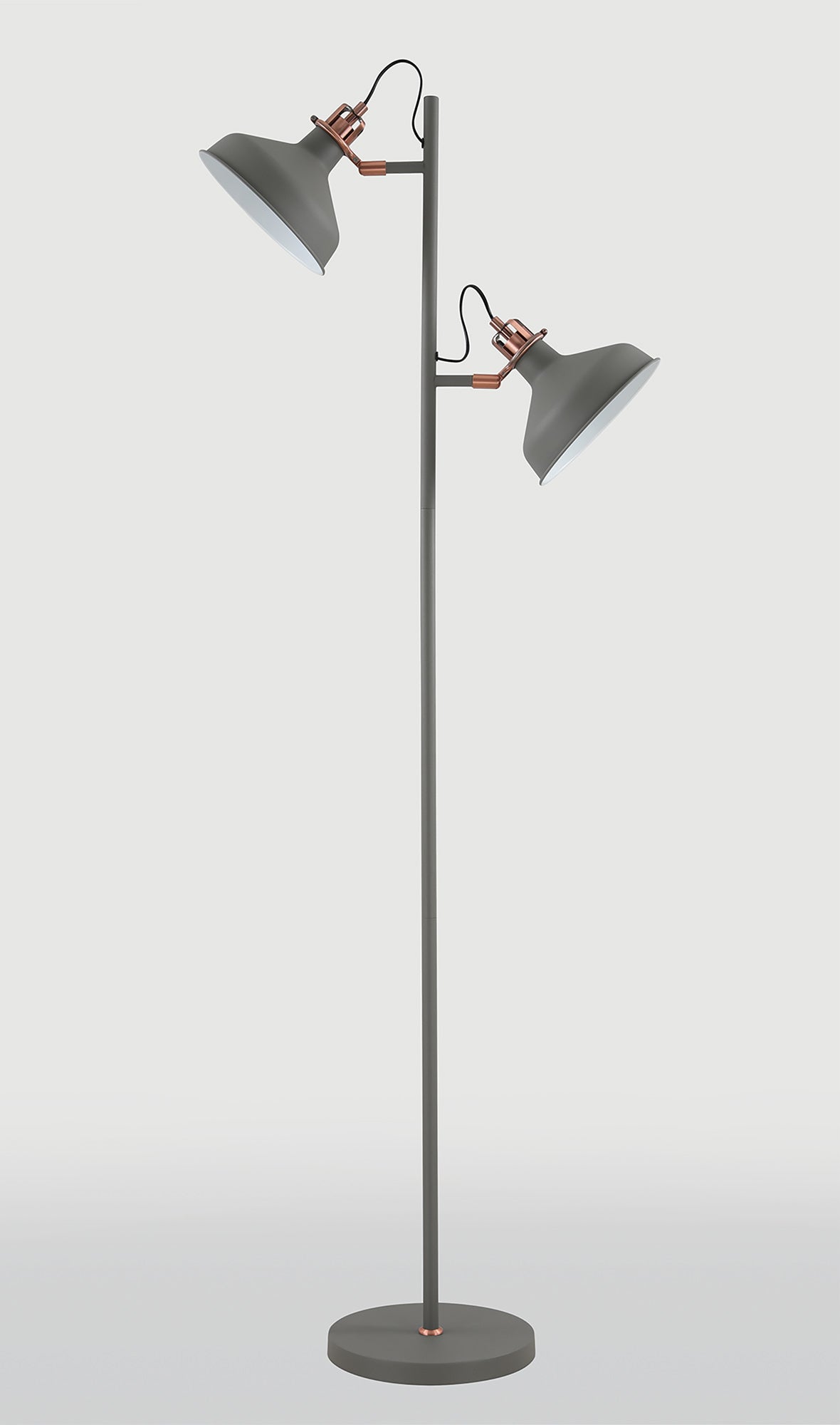 Brown Floor Lamp, 2 x E27, Sand Grey/Copper/White