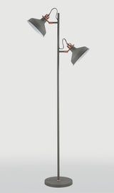 Brown Floor Lamp, 2 x E27, Sand Grey/Copper/White