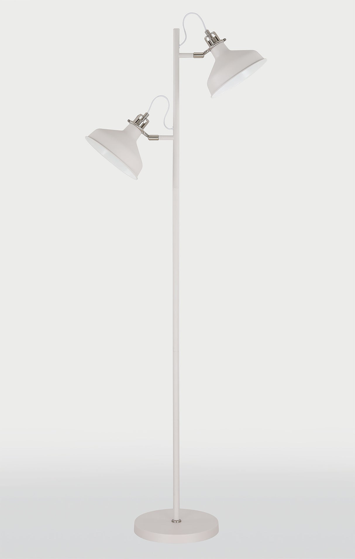 Brown Floor Lamp, 2 x E27, Sand White/Satin Nickel/White