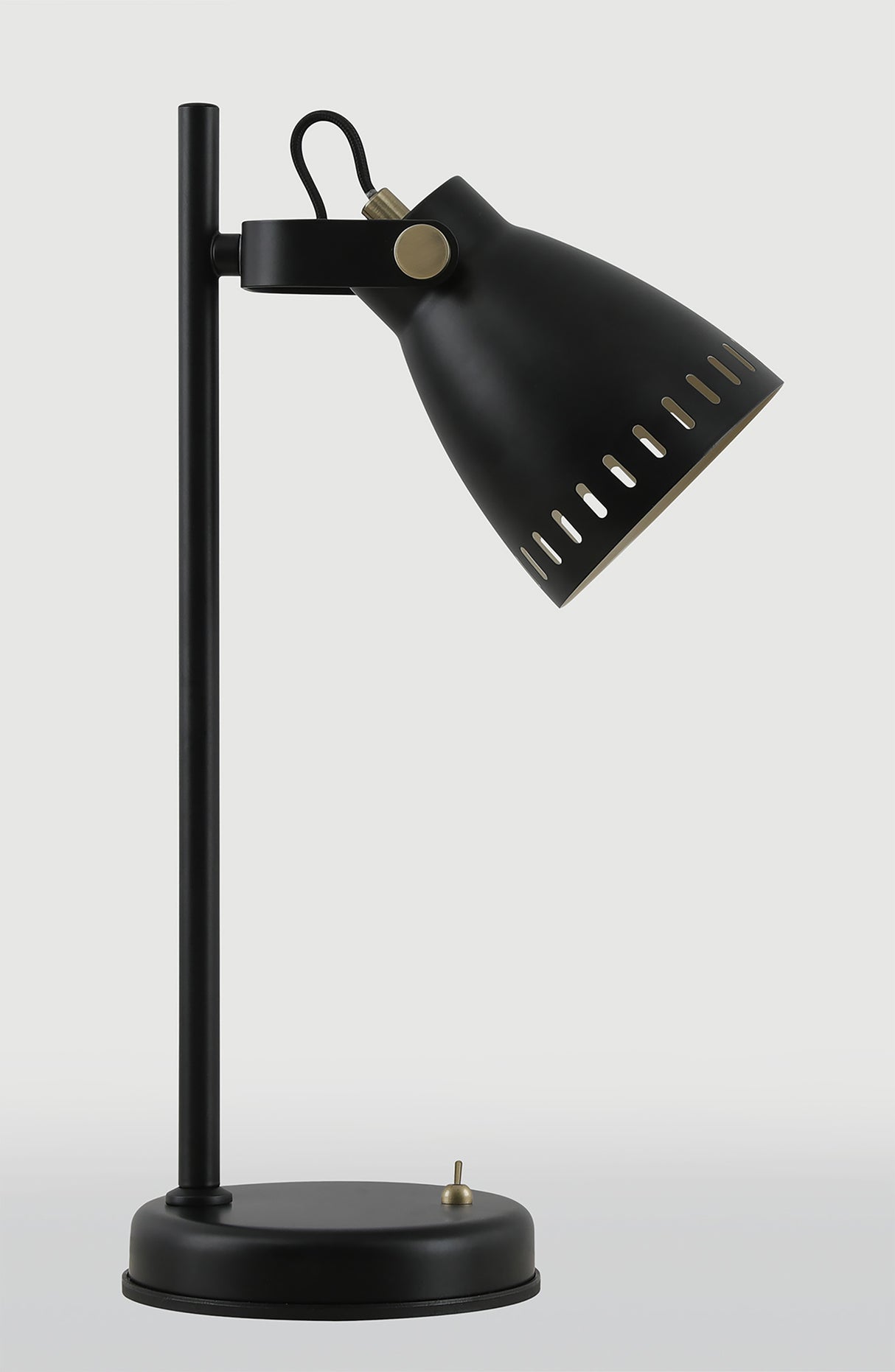 Clough Adjustable Table Lamp, 1 x E27, Matt Black/Antique Brass/Khaki