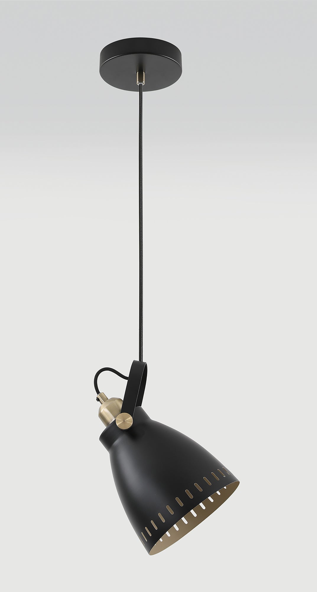 Clough Small Pendant, 1 x E27, Matt Black/Antique Brass/Khaki