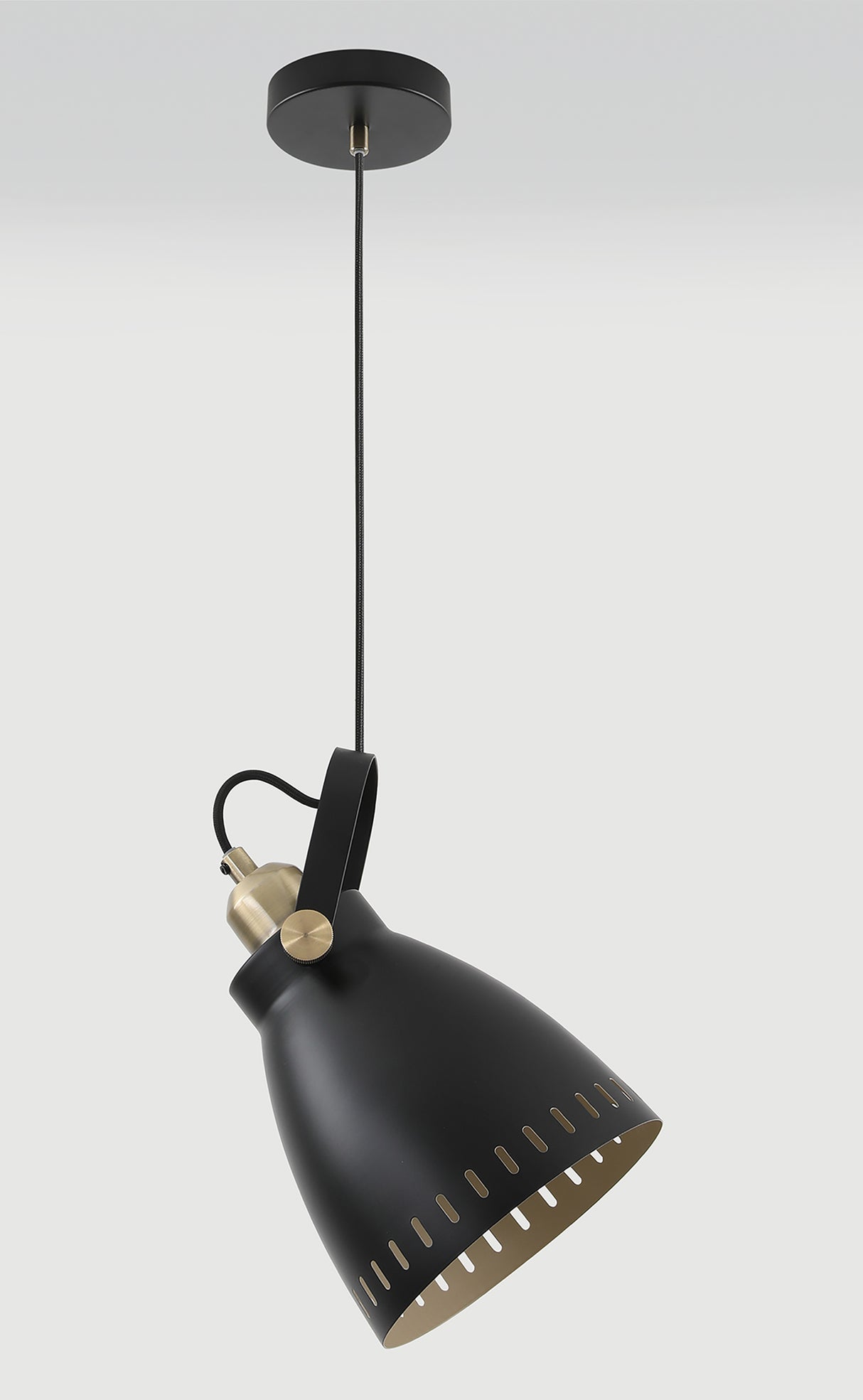 Clough Large Pendant, 1 x E27, Matt Black/Antique Brass/Khaki