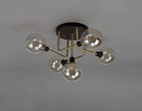 Gayle Flush Ceiling, 5 Light G9, Matt Black/Antique Brass/Cognac Glass