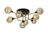 Gayle Flush Ceiling, 9 Light G9, Matt Black/Antique Brass/Cognac Glass