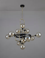 Gayle Fixed Pendant, 12 Light G9, Matt Black/Antique Brass/Cognac Glass