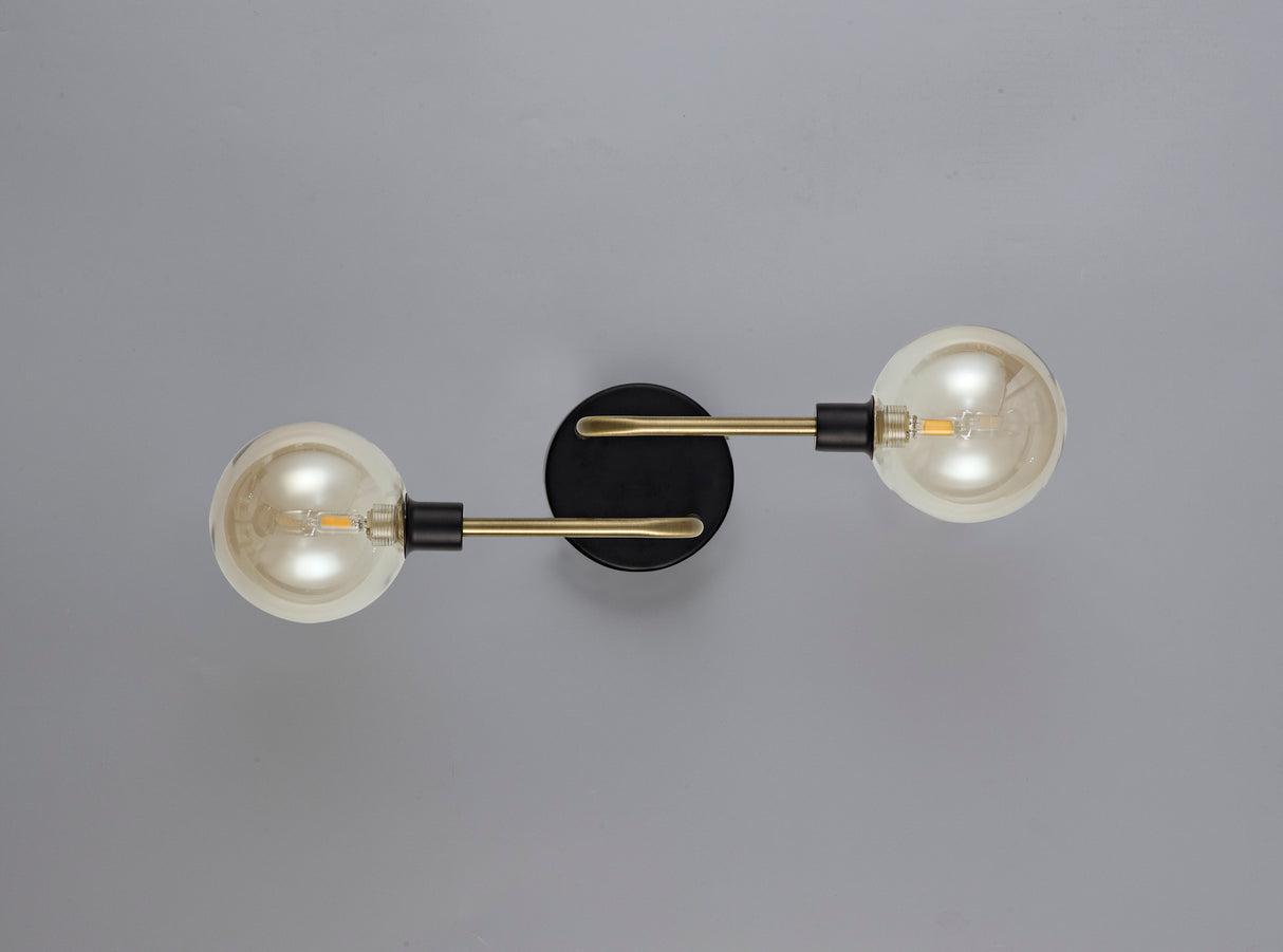 Gayle Wall Lamp, 2 Light G9, Matt Black/Antique Brass/Cognac Glass