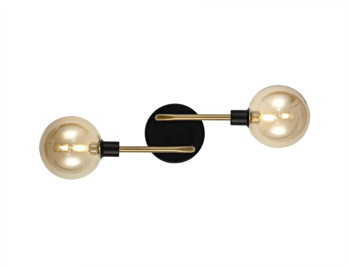 Gayle Wall Lamp, 2 Light G9, Matt Black/Antique Brass/Cognac Glass