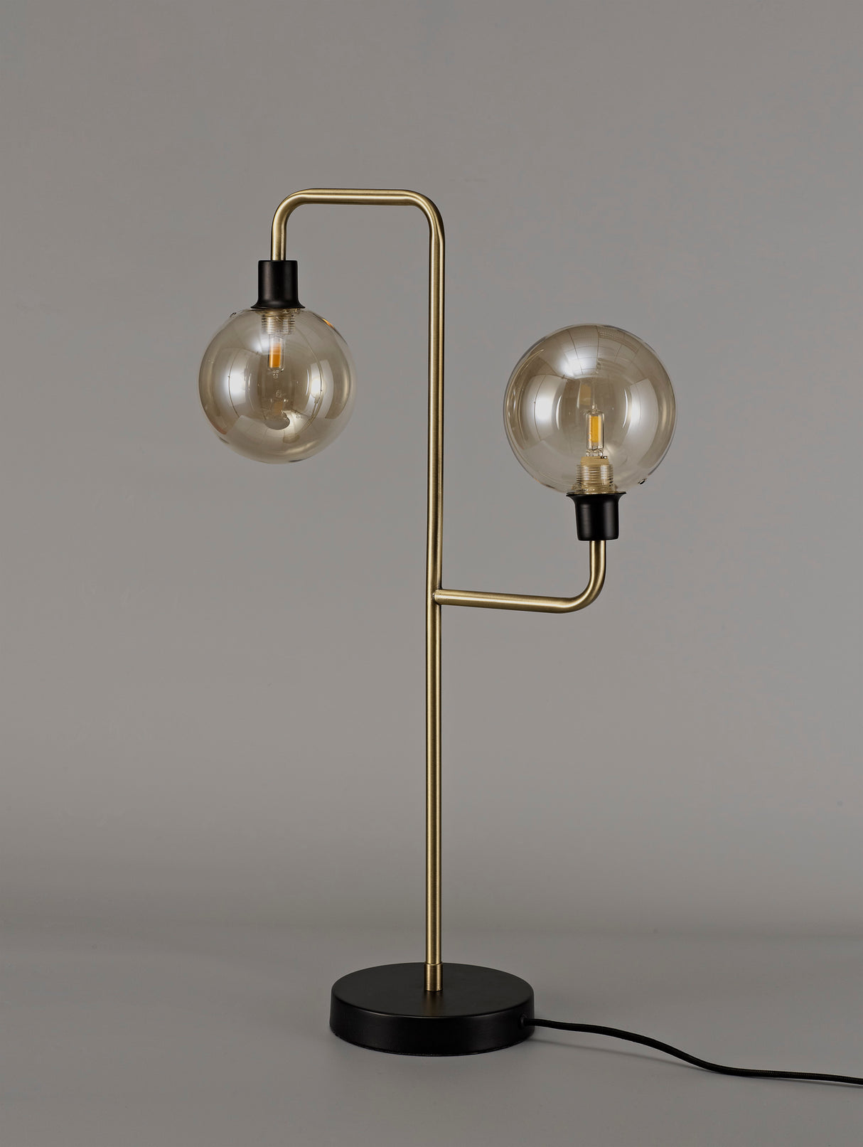 Gayle Table Lamp, 2 Light G9, Matt Black/Antique Brass/Cognac Glass