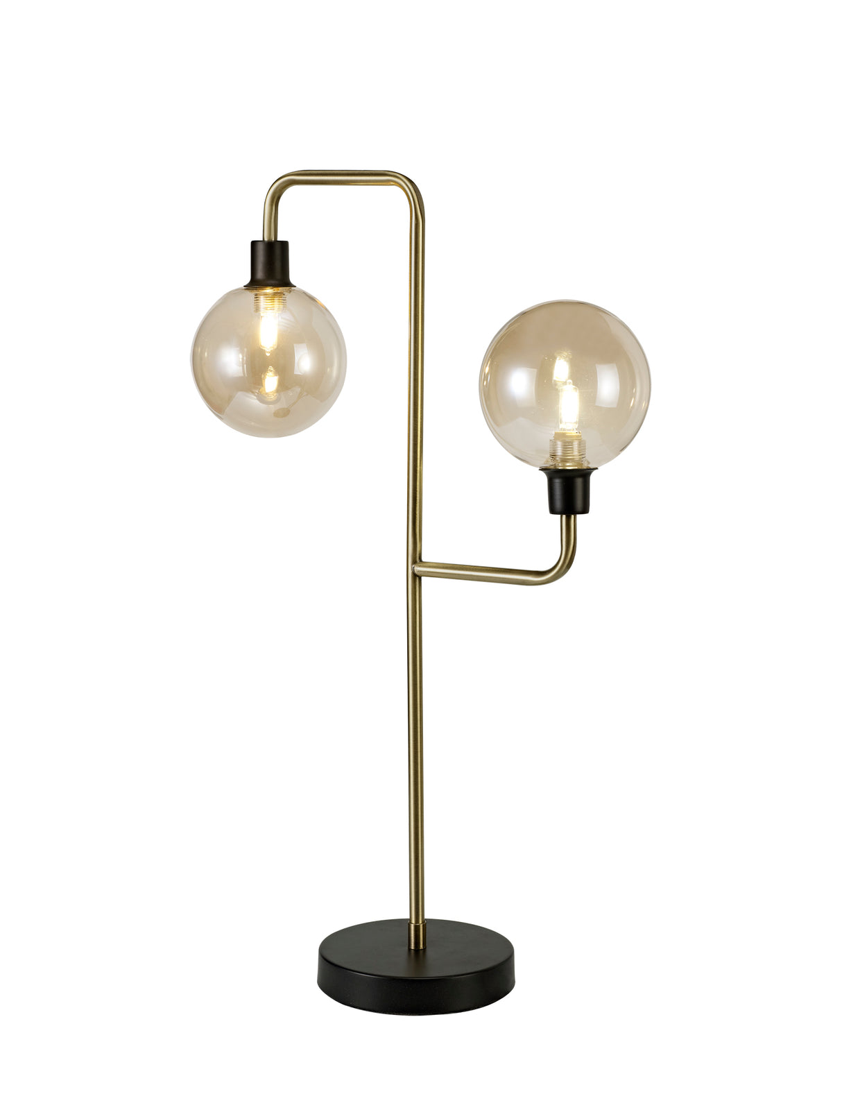 Gayle Table Lamp, 2 Light G9, Matt Black/Antique Brass/Cognac Glass