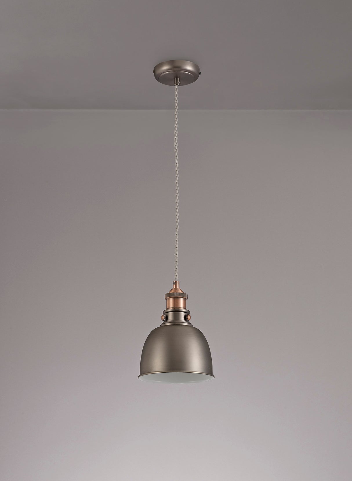 Entwistle Small Pendant, 1 x E27, Antique Silver/Copper/White