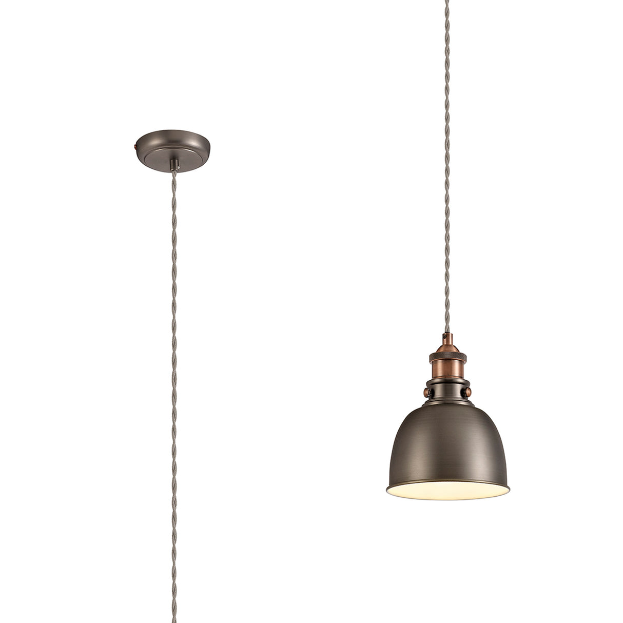 Entwistle Small Pendant, 1 x E27, Antique Silver/Copper/White