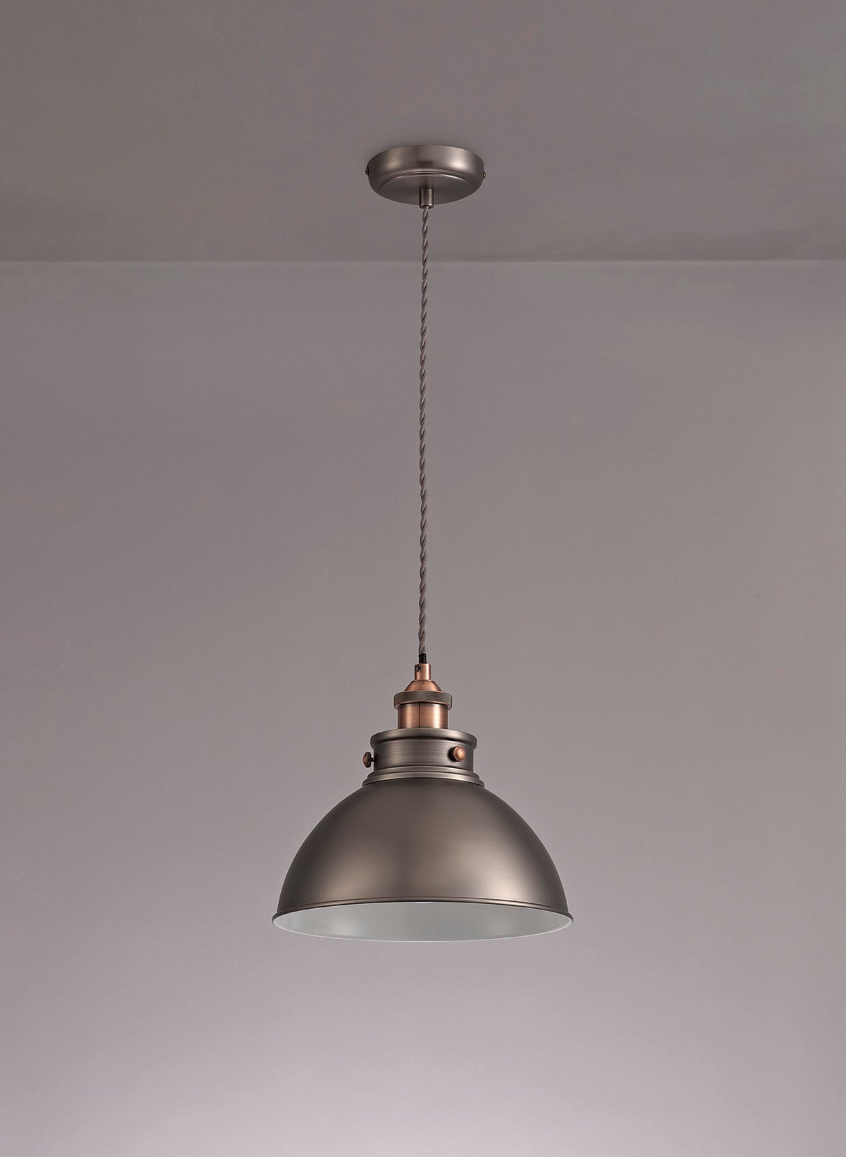 Entwistle Medium Pendant, 1 x E27, Antique Silver/Copper/White