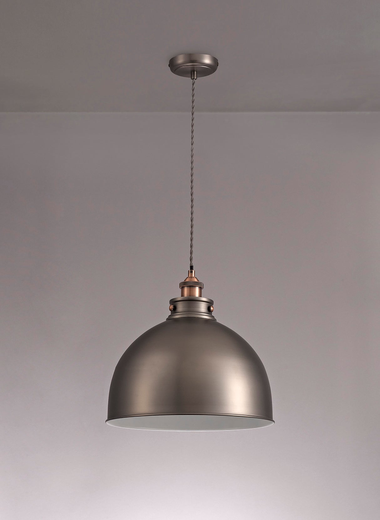 Entwistle Large Pendant, 1 x E27, Antique Silver/Copper/White