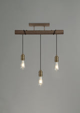 Tiler Flush Ceiling, 3 x E27, Medium Oak/Antique Brass