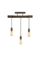 Tiler Flush Ceiling, 3 x E27, Medium Oak/Antique Brass