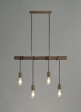 Tiler Pendant, 4 x E27, Medium Oak/Antique Brass