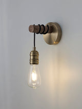 Tiler Wall Lamp, 1 x E27, Medium Oak/Antique Brass