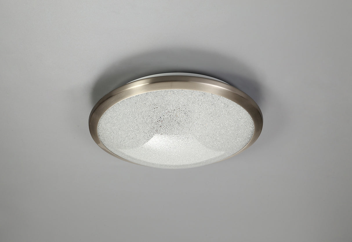 Clarke Ceiling, 30cm 1 x 12W LED, 3000K, 750lm, IP44, Satin Nickel/Crystaline, 3yrs Warranty