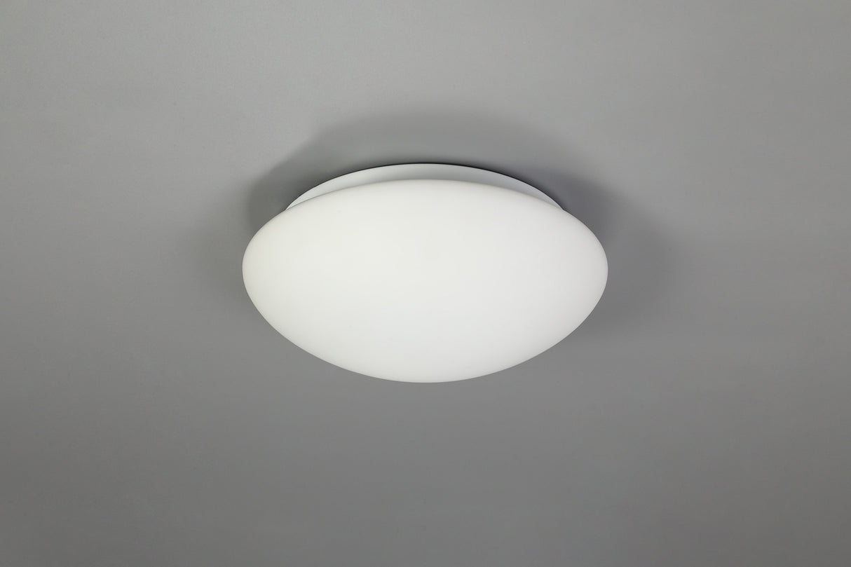 Nicholl Ceiling, 1 x 18W LED, 3000K, 872lm, IP44, White/Frosted Glass, 3yrs Warranty