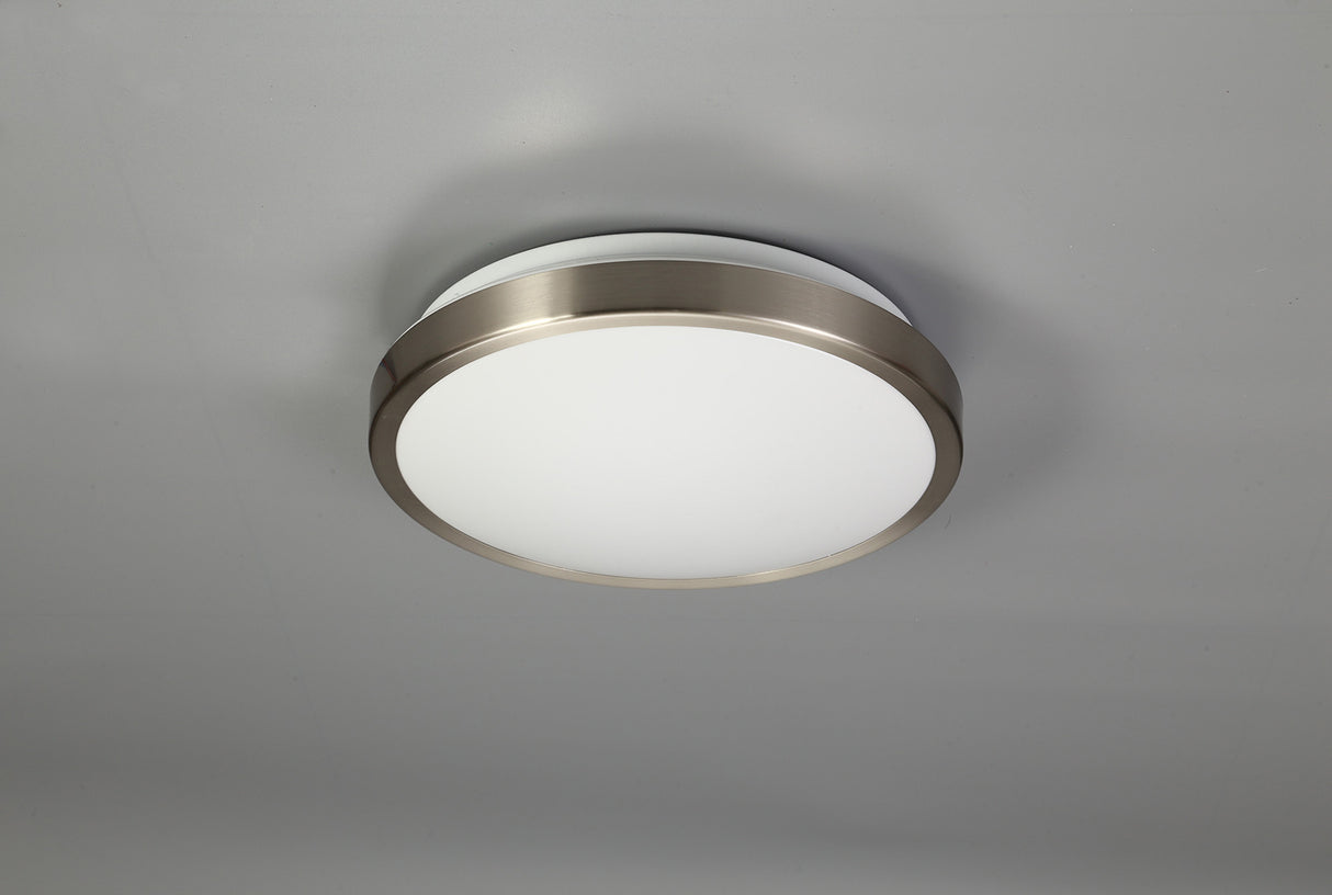 Pitt Ceiling, 1 x 12W LED, 4000K, 3-Step-Dimmable, 565lm, IP44, Satin Nickel/White, 3yrs Warranty