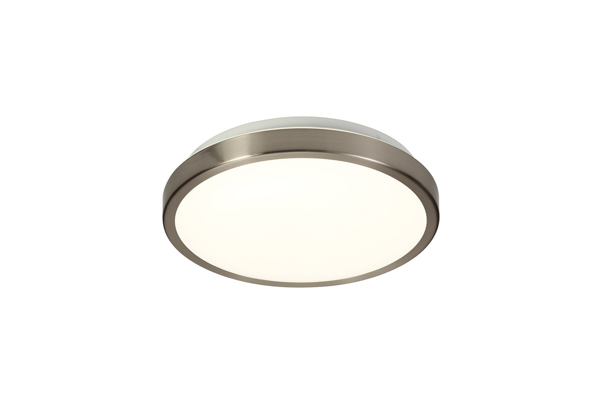 Pitt Ceiling, 1 x 12W LED, 4000K, 3-Step-Dimmable, 565lm, IP44, Satin Nickel/White, 3yrs Warranty