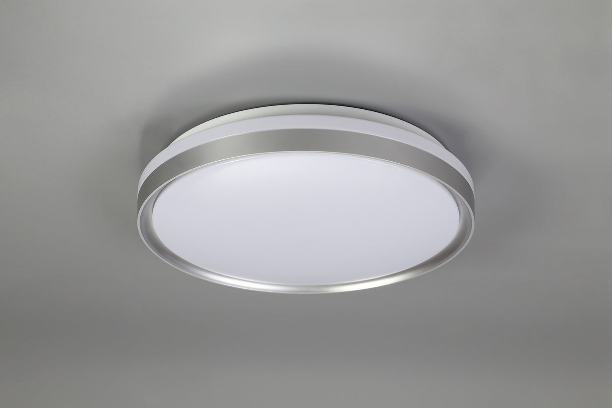 Lee Ceiling 39cm, 1 x 24W LED, 3 Step-Dimmable, 3000K, 1000lm, IP44, Silver/White Acrylic, 3yrs Warranty