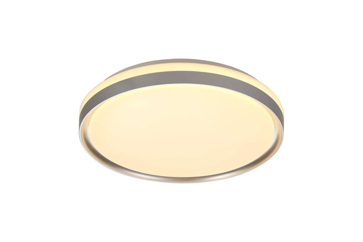 Lee Ceiling 39cm, 1 x 24W LED, 3 Step-Dimmable, 3000K, 1000lm, IP44, Silver/White Acrylic, 3yrs Warranty
