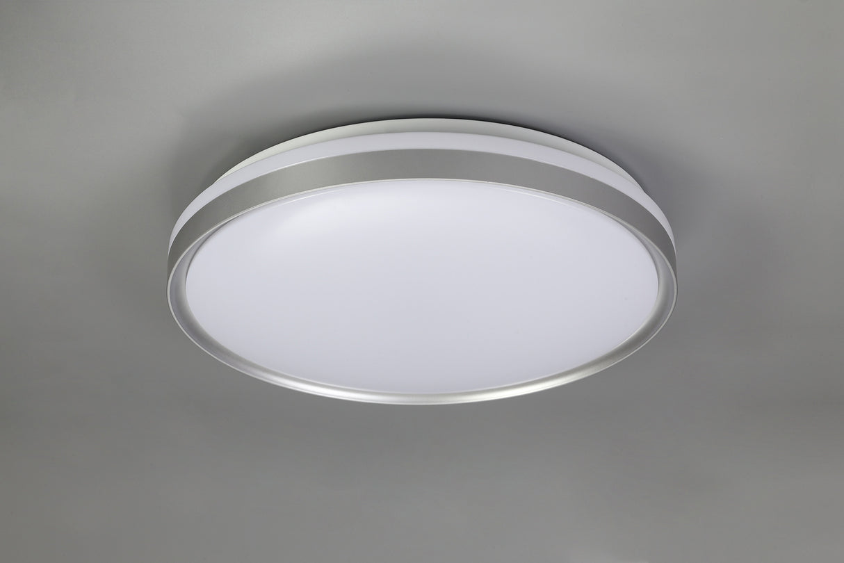 Lee Ceiling 48cm, 1 x 36W LED 3 Step-Dimmable, 3000K, 1575lm, IP44, Silver/White Acrylic, 3yrs Warranty