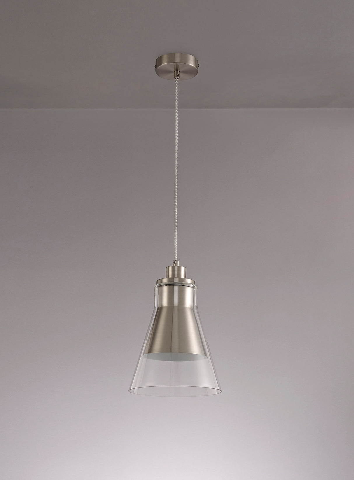 Hindmarch Pendant, 1 x E27, Satin Nickel/Clear Glass