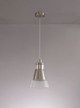Hindmarch Pendant, 1 x E27, Satin Nickel/Clear Glass