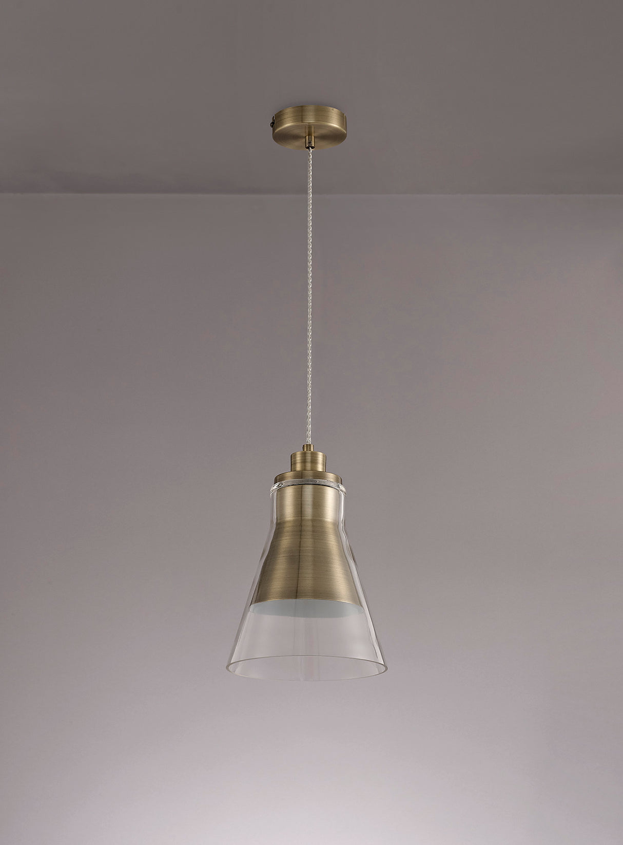 Hindmarch Pendant, 1 x E27, Antique Brass/Clear Glass
