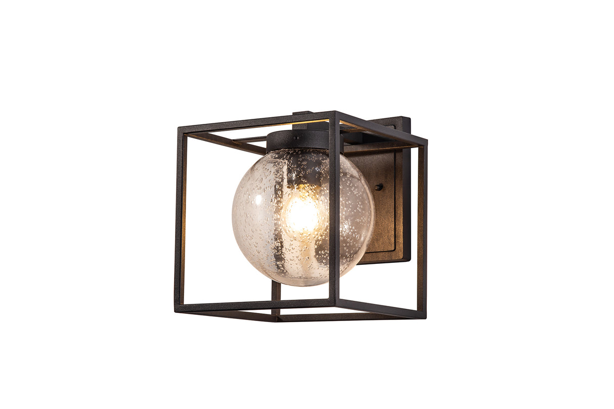 Ball Down Wall Lamp, 1 x E27, IP54, Anthracite/Clear Seeded Glass, 2yrs Warranty
