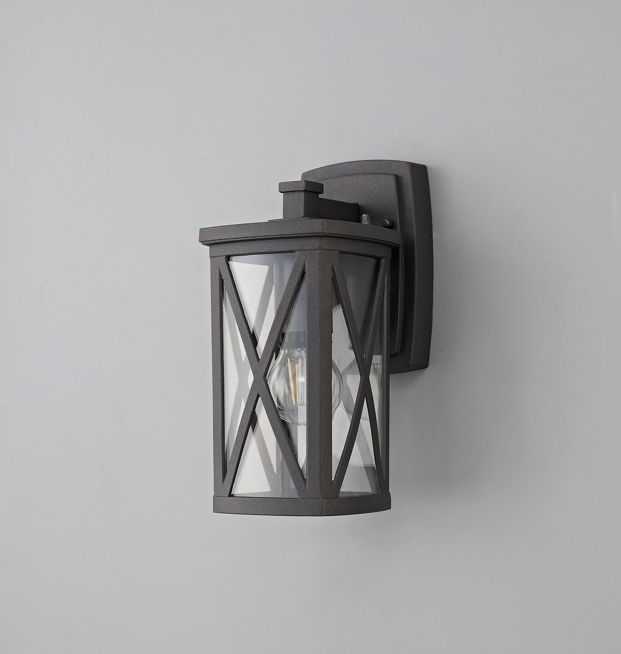 Coton Down Criss Cross Wall Lamp, 1 x E27, IP54, Anthracite/Clear Glass, 2yrs Warranty