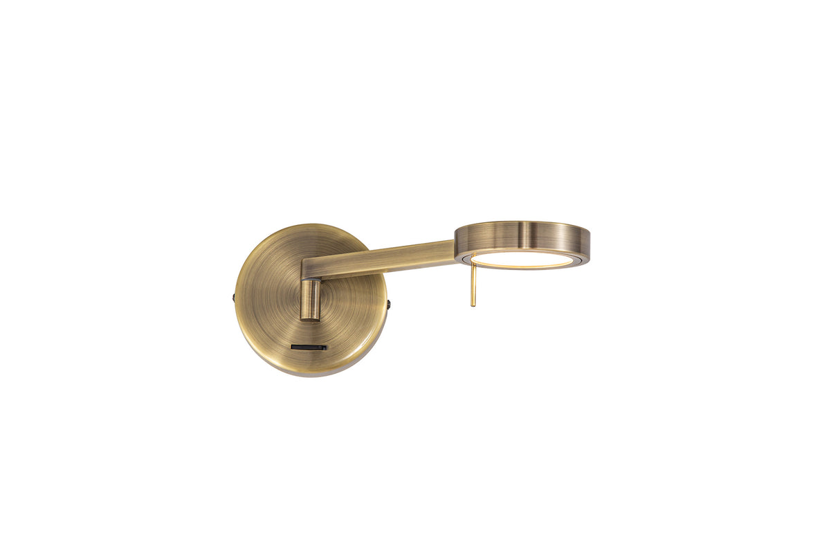 Carney Switched Adjustable Wall Lamp / Reader, 1 x 8W LED, 3000K, Antique Brass, 3yrs Warranty