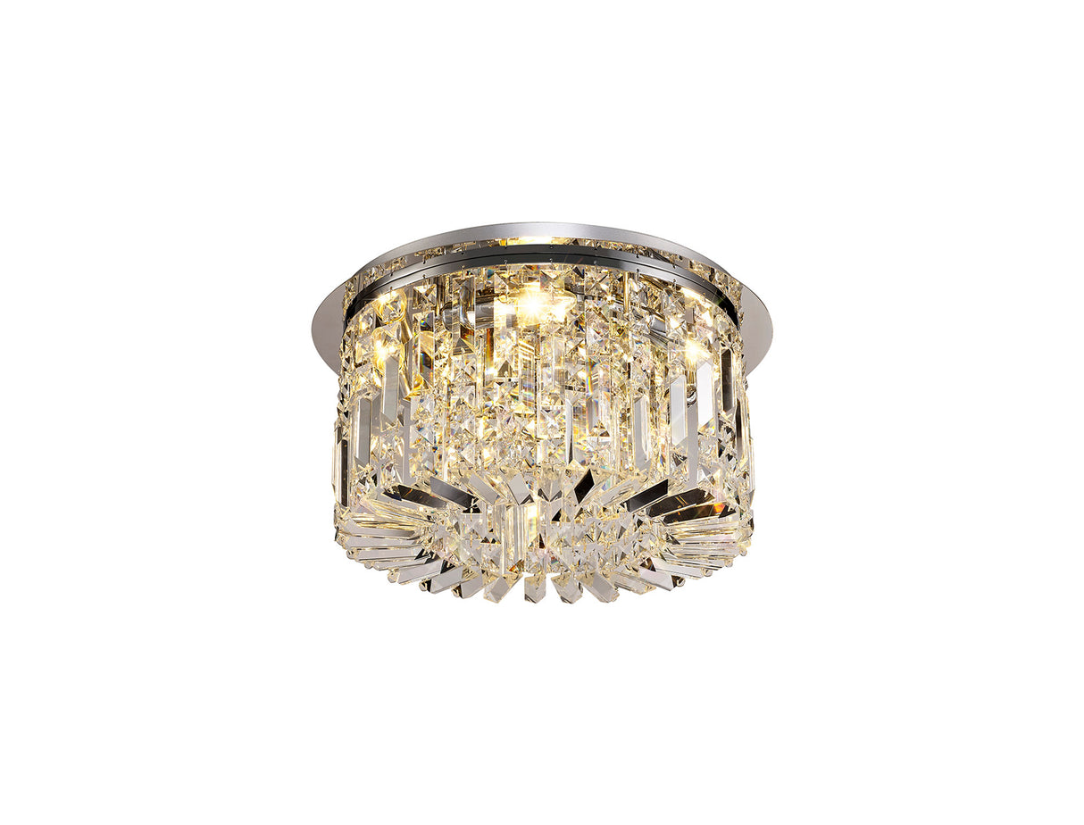Devine 45cm Round Flush Chandelier, 5 Light E14, Polished Chrome/Crystal