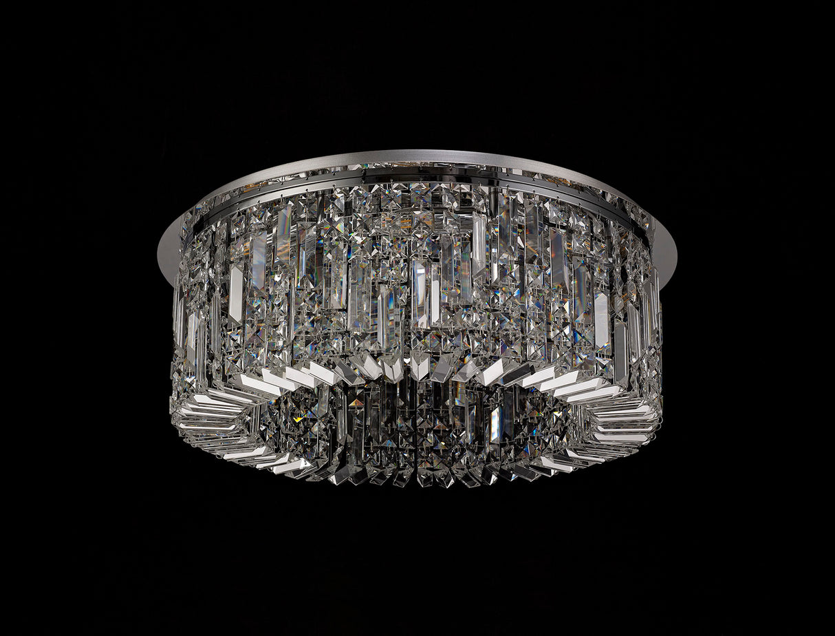 Devine 65cm Round Flush Chandelier, 8 Light E14, Polished Chrome/Crystal