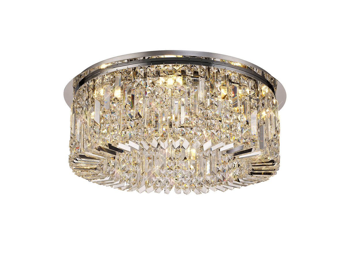 Devine 65cm Round Flush Chandelier, 8 Light E14, Polished Chrome/Crystal