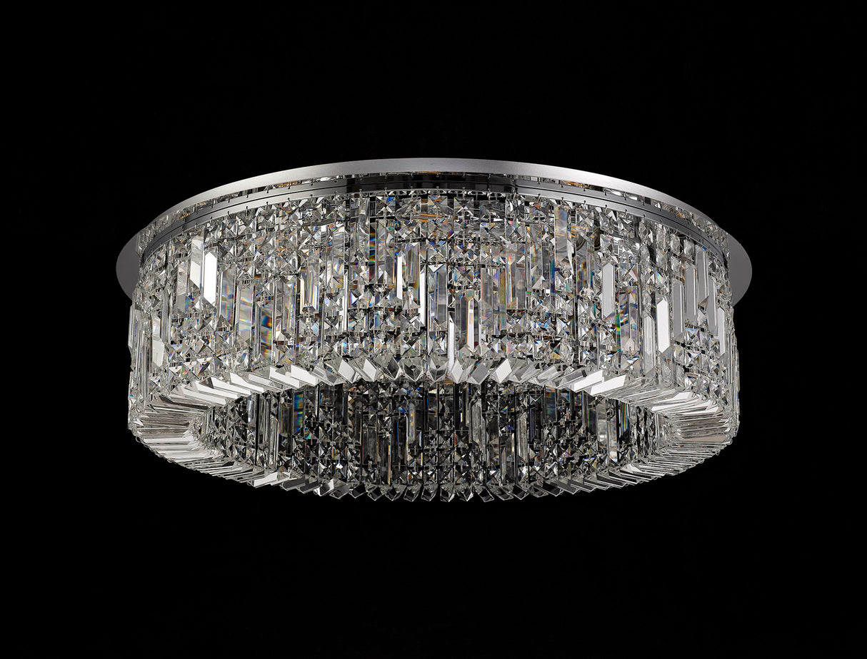 Devine 85cm Round Flush Chandelier, 12 Light E14, Polished Chrome/Crystal Item Weight: 21kg