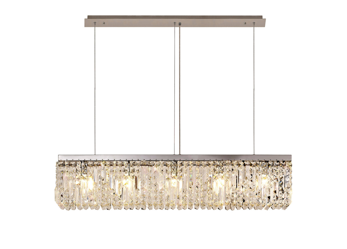 Devine 102x9cm Linear Pendant Chandelier, 5 Light E14, Polished Chrome/Crystal